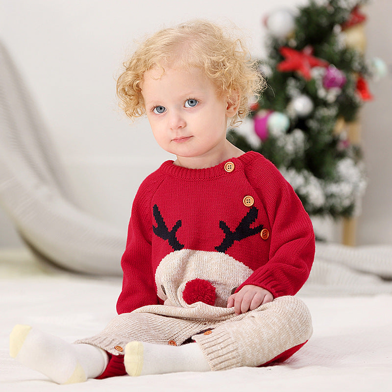 Kids Christmas Knitted Sweater – Holiday Reindeer Winter Pullover for Boys & Girls