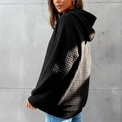 Women's Plaid Pocket Long Sleeve Hoodie – Casual Solid Color Top