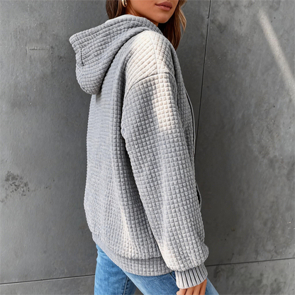 Women's Plaid Pocket Long Sleeve Hoodie – Casual Solid Color Top