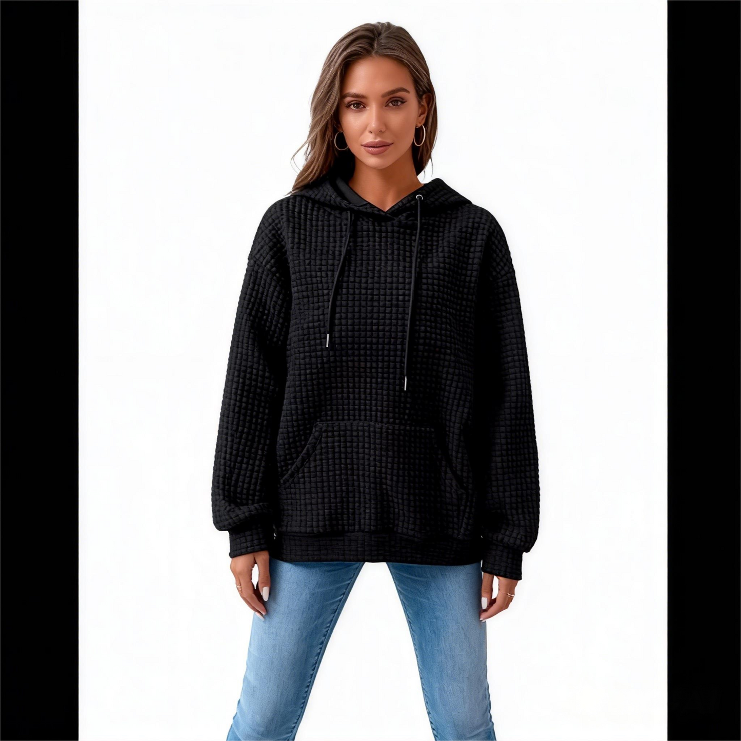 Women's Plaid Pocket Long Sleeve Hoodie – Casual Solid Color Top